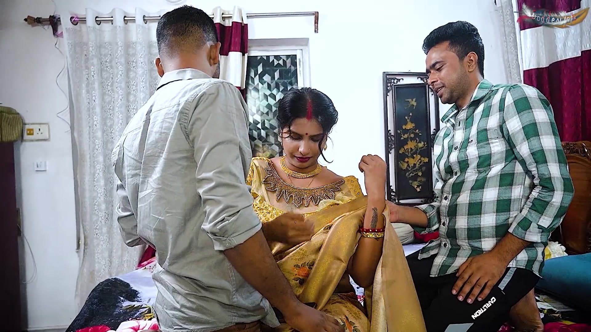 Mallu Bhabhi Threesome Fucking with Two Local Devars While Home Alone
