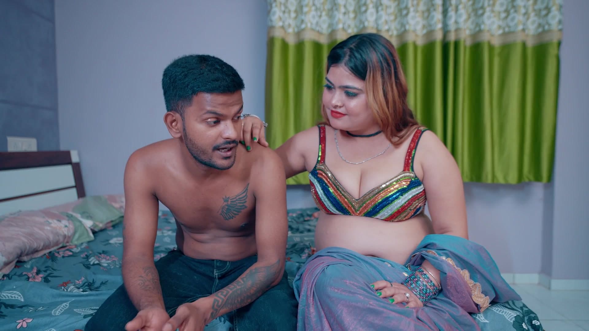 Desi Bhabhi Tempts Her Devar in a Private Room Flashing Her Milky White Tits